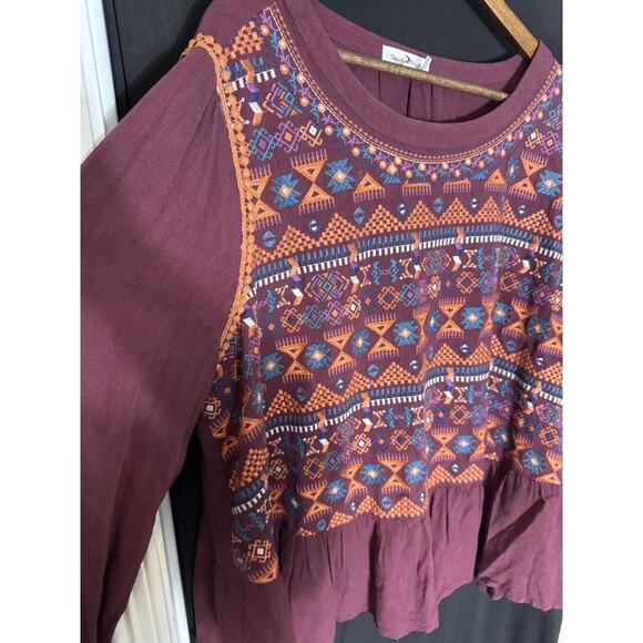 Perfectly Priscilla Women's Embroidered Floral Tunic Top Boho Multicolor Size 2X - Picture 7 of 10